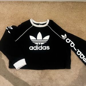 New Adidas Black and White Logo semi-cropped Sweatshirt